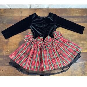 Magic Moments Christmas Special Occasion Black Velour & Holiday Plaid Dress 2T